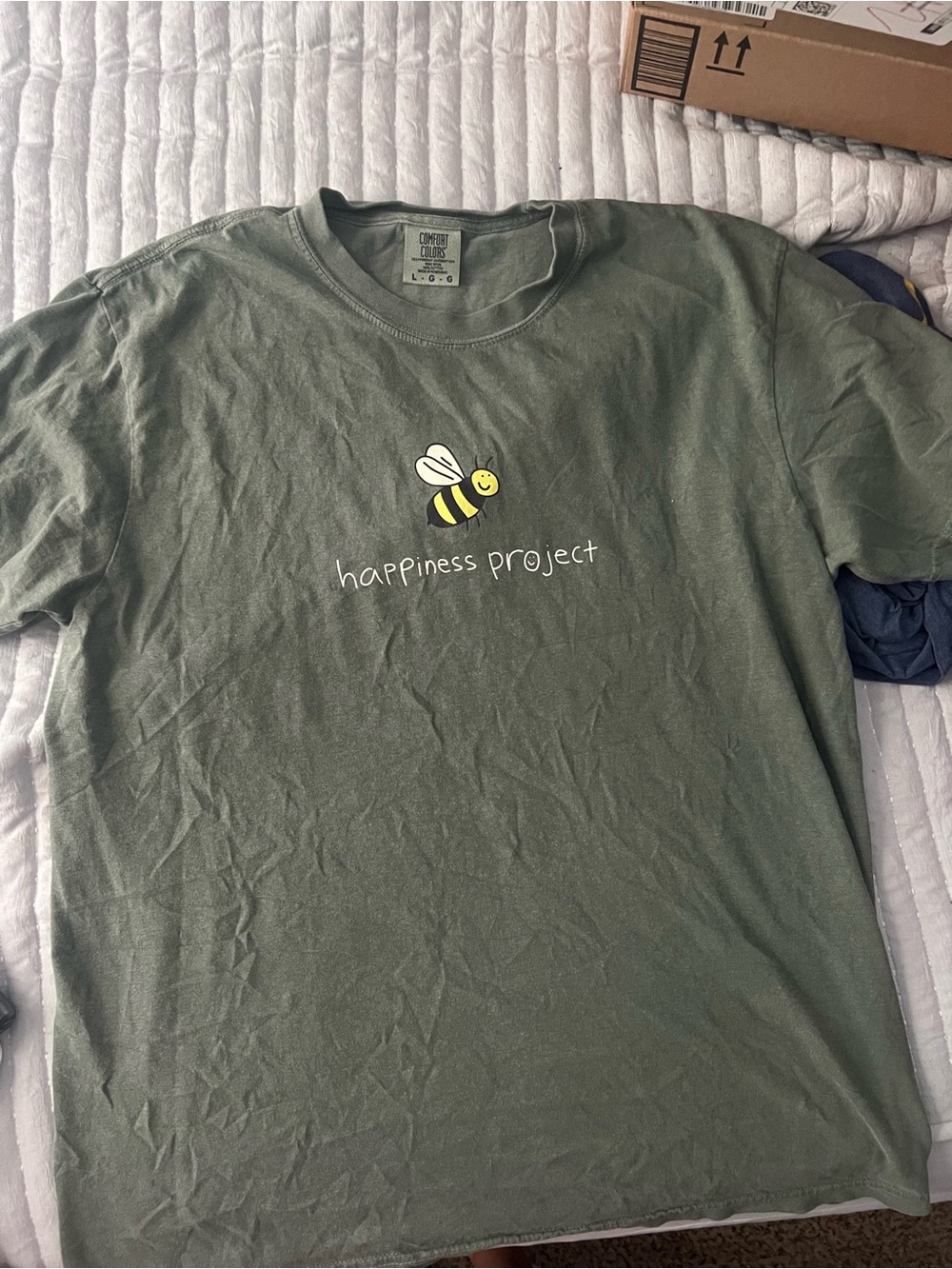 Comfort Colors Olive Green Bee 'Happiness Project' Graphic Tee